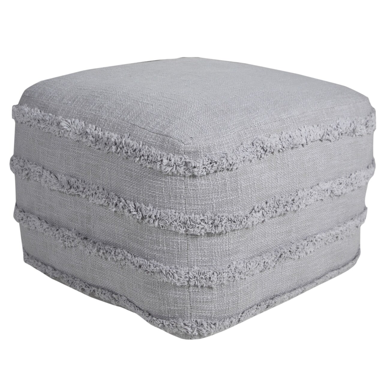 Laddha Home Designs 18" Gray Solid Texture and Striped Square Pouf Ottoman